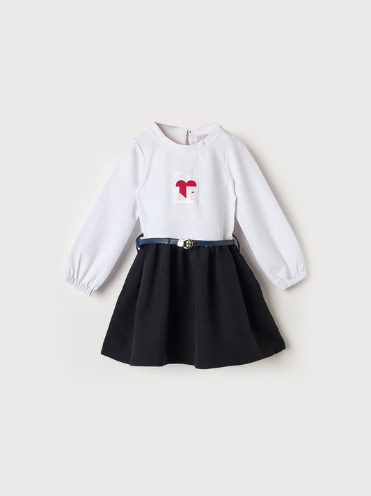 ELLE Girls Blue & White Solid Round Neck Dress
