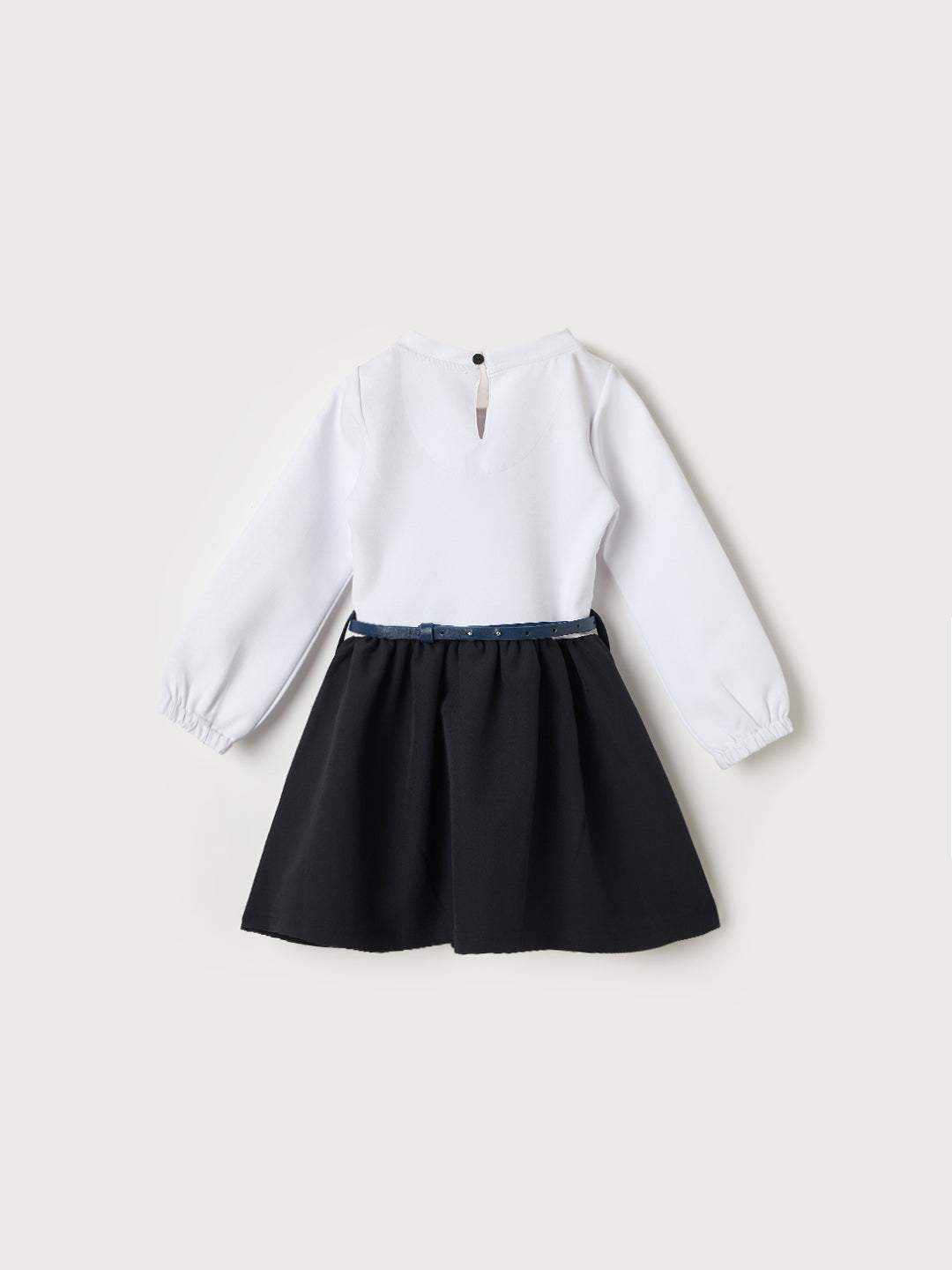 ELLE Girls Blue & White Solid Round Neck Dress