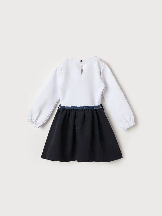 ELLE Girls Blue & White Solid Round Neck Dress