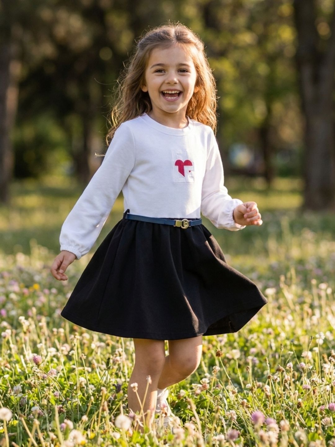 ELLE Girls Blue & White Solid Round Neck Dress