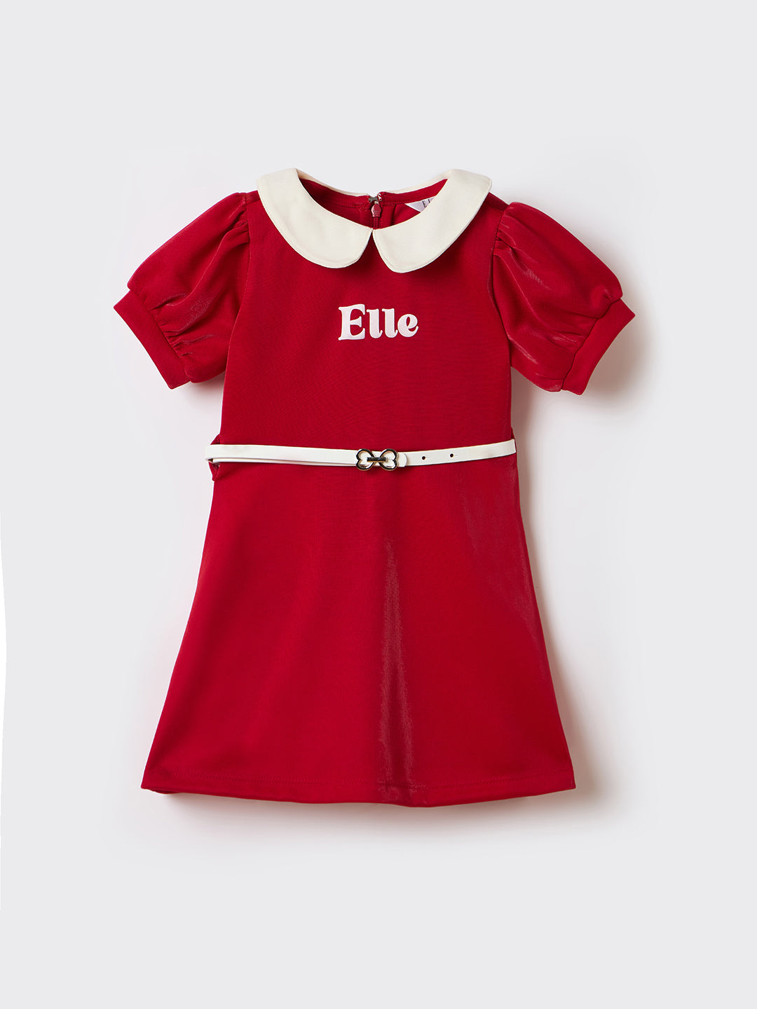 Elle Kids Red Solid Round Neck Dress