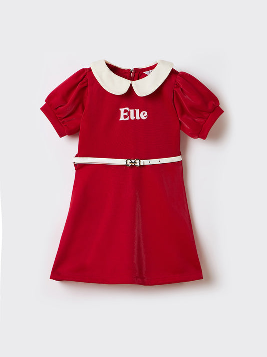 Elle Kids Red Solid Round Neck Dress