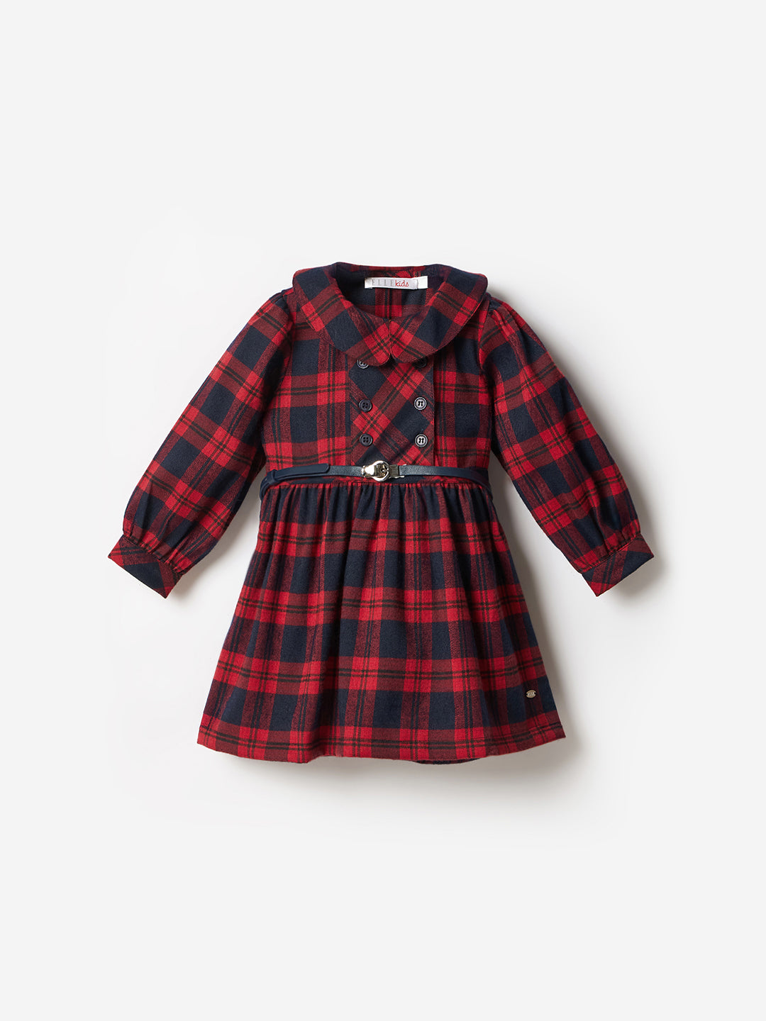 Elle Kids Multi Checks Round Neck Dress