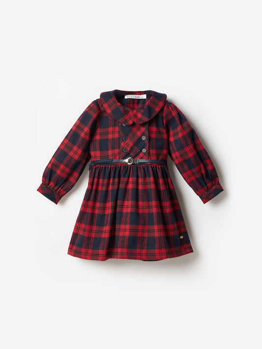 Elle Kids Multi Checks Round Neck Dress