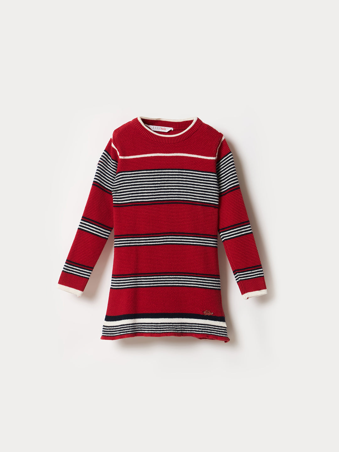 Elle Kids Red Striped Crew Neck Dress