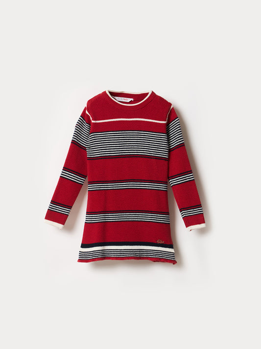 Elle Kids Red Striped Crew Neck Dress