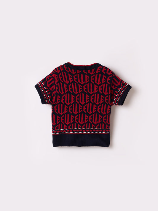 Elle Kids Blue Printed Crew Neck Tshirt