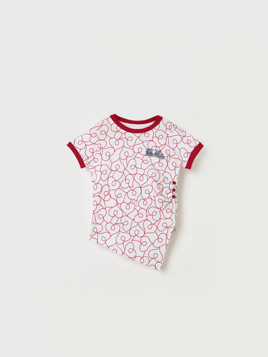 Elle Kids White Printed Crew Neck Tshirt