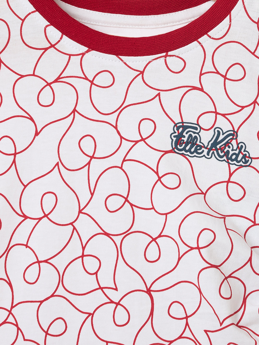 Elle Kids White Printed Crew Neck Tshirt