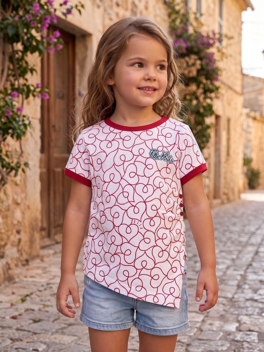 Elle Kids White Printed Crew Neck Tshirt