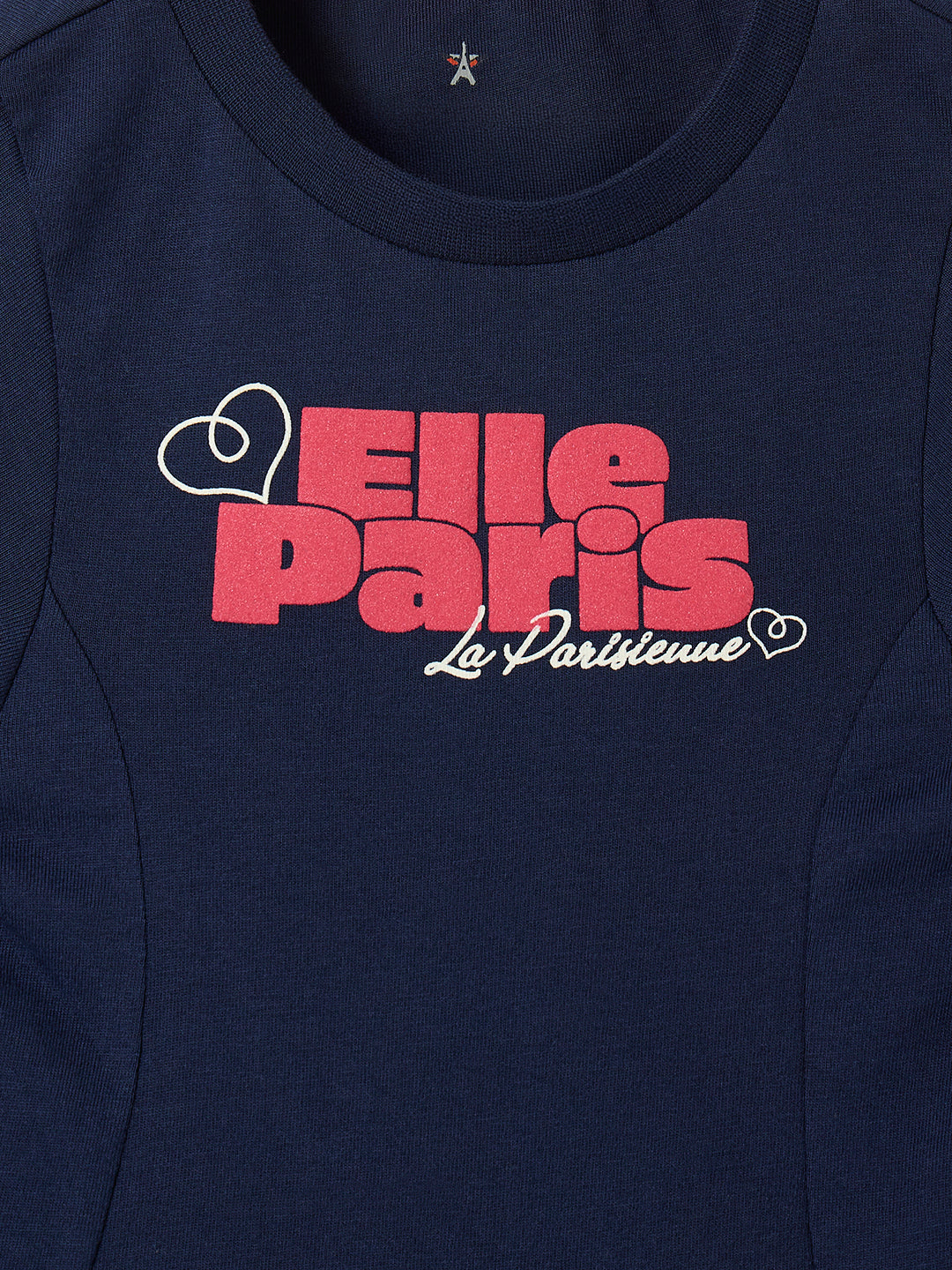 Elle Kids Blue Graphic Crew Neck Tshirt