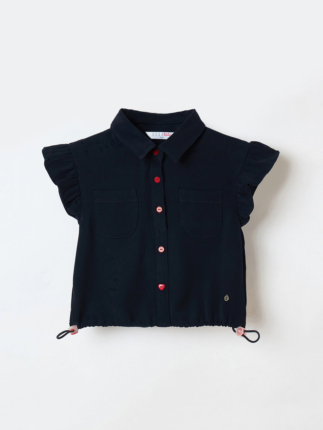 Elle Kids Blue Solid Collar Top