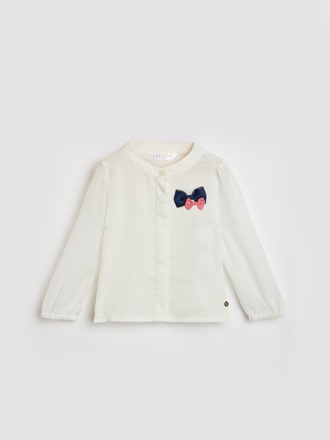 Elle Kids White Solid Band Collar Top