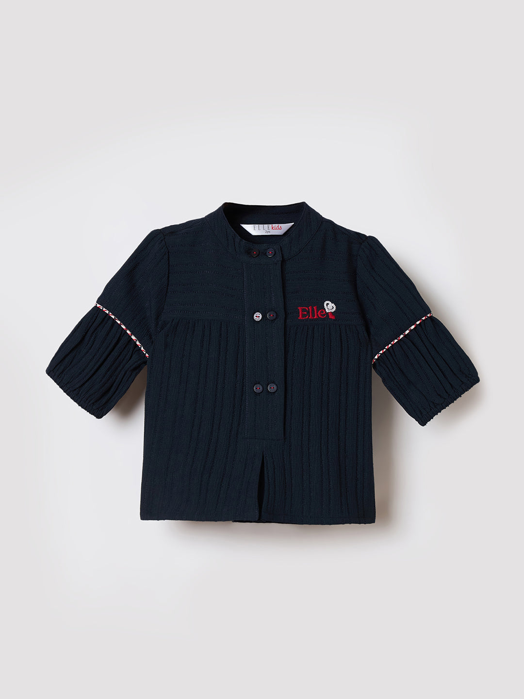 Elle Kids Blue Embroidered Band Collar Top