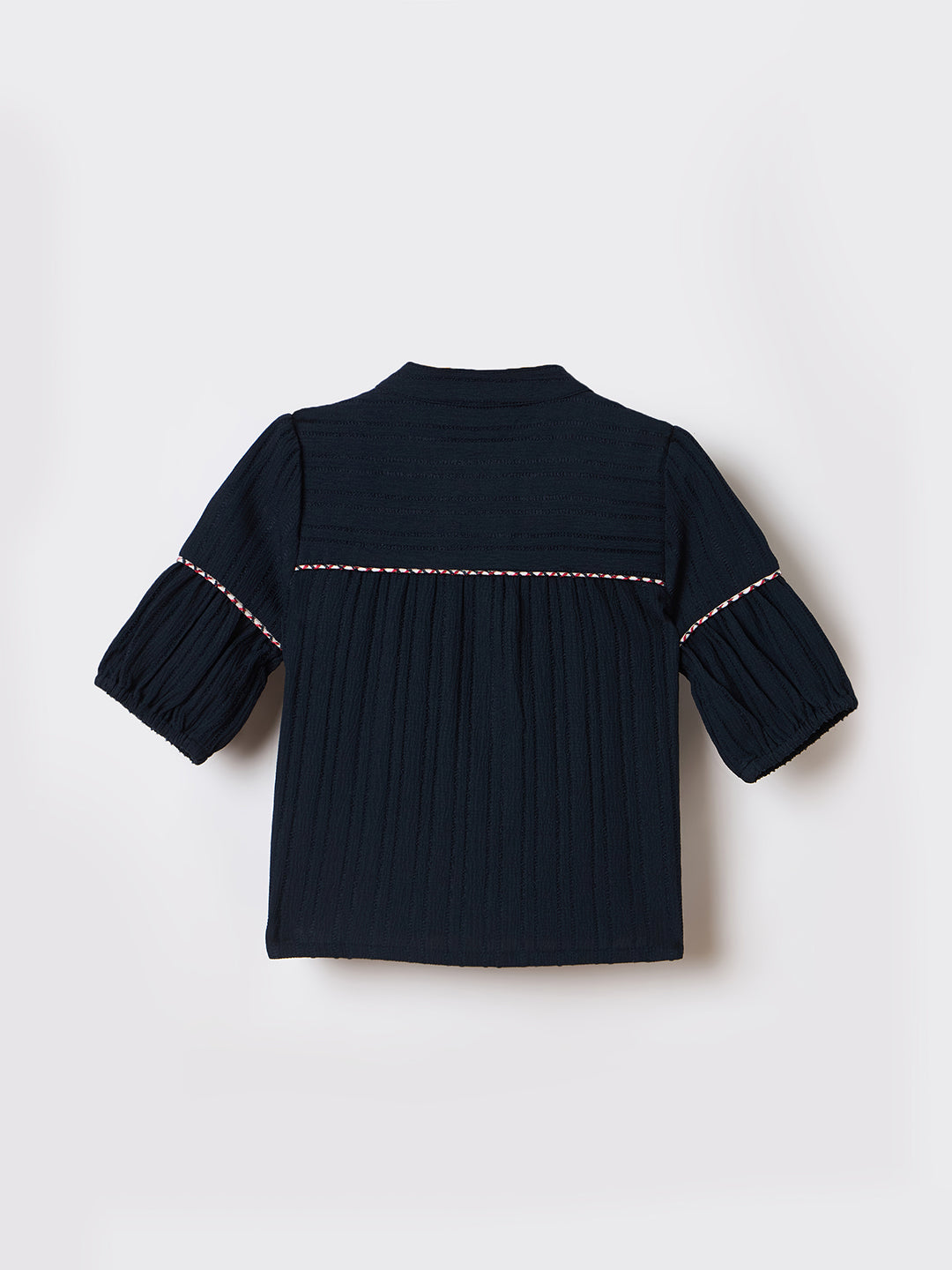 Elle Kids Blue Embroidered Band Collar Top