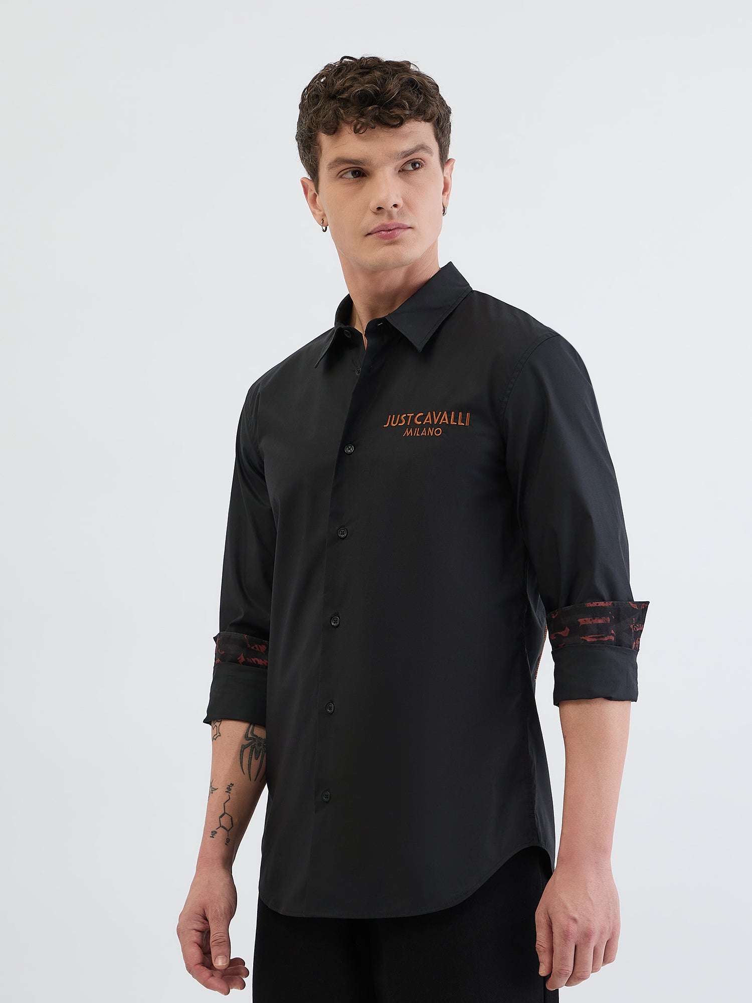 Just Cavalli Men Black Solid Collar Shirt