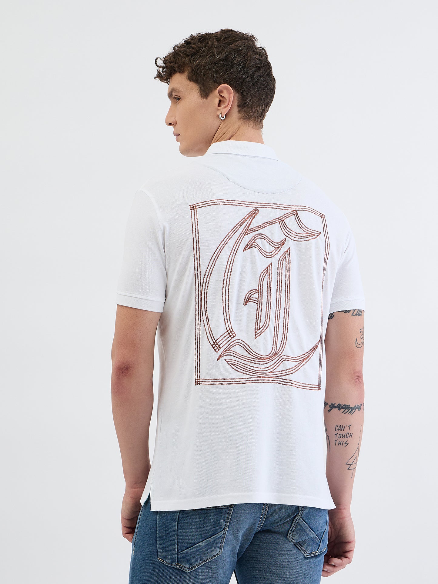 Just Cavalli Men White Solid Polo Tshirt