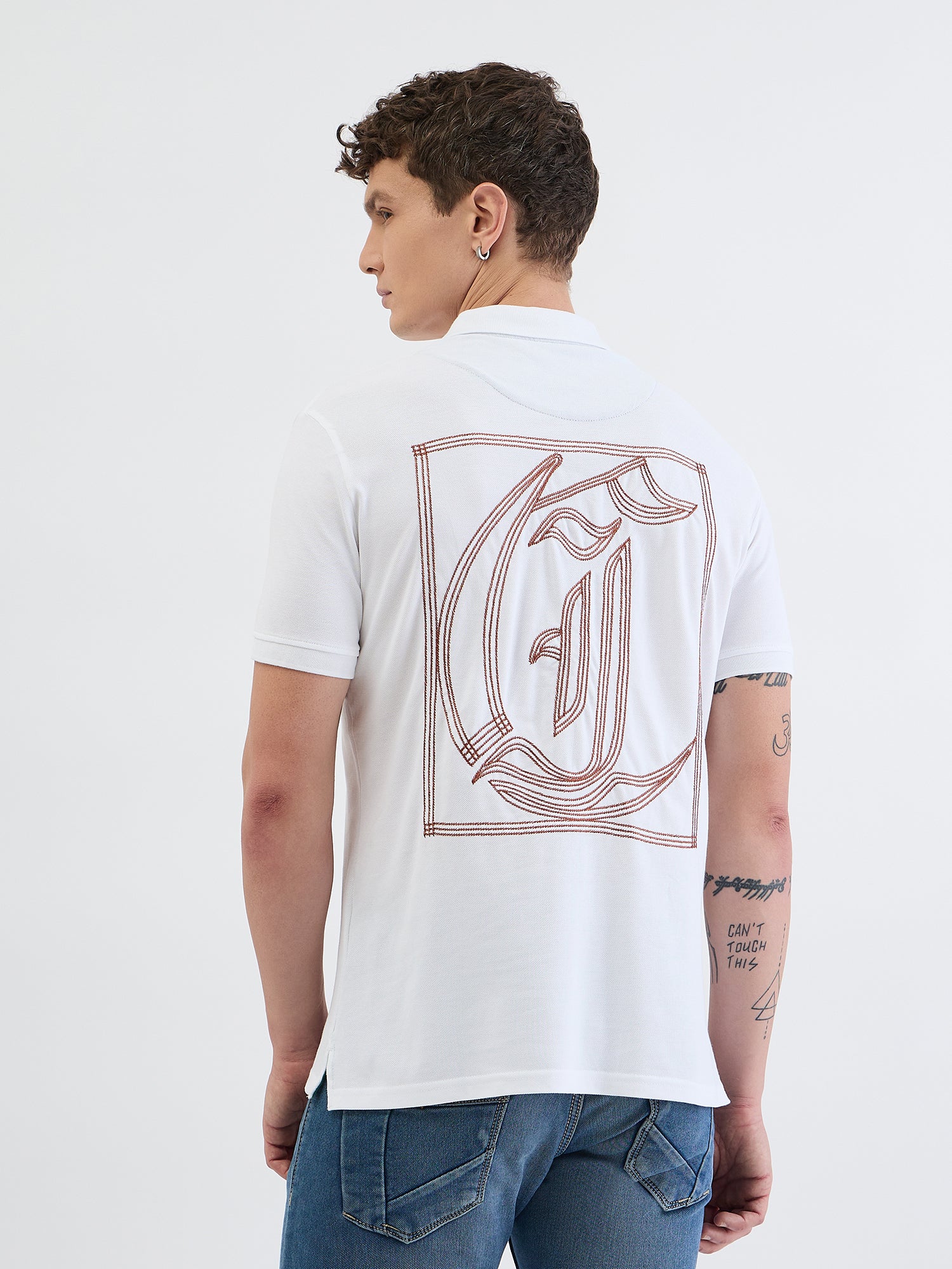 Just Cavalli Men White Solid Polo Tshirt