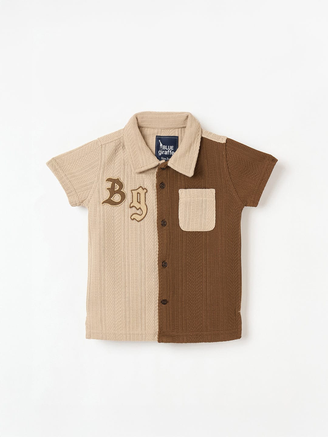 Blue Giraffe Boys Multi Textured Flat Collar Shirt