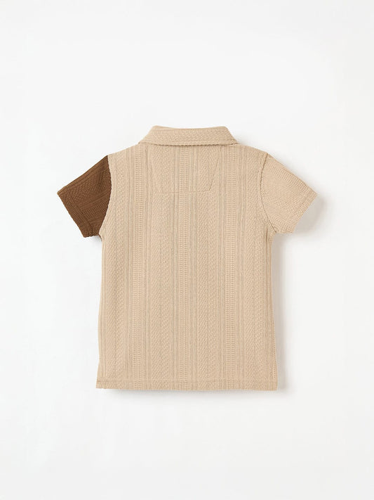 Blue Giraffe Boys Multi Textured Flat Collar Shirt