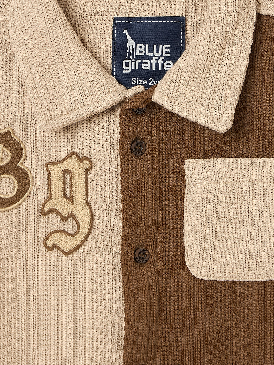 Blue Giraffe Boys Multi Textured Flat Collar Shirt