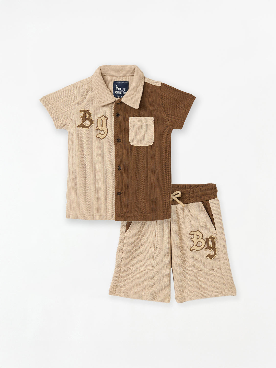 Blue Giraffe Boys Multi Textured Flat Collar Shirt