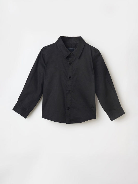 Blue Giraffe Boys Black Solid Shirt Collar Shirt