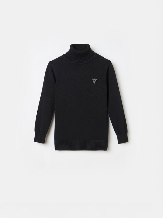 BLUE GIRAFFE Boys Black Cotton Solid High Neck Sweater