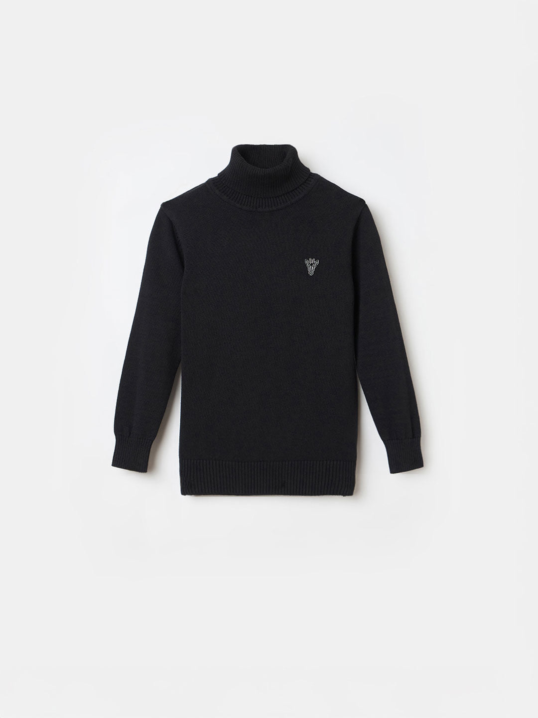 BLUE GIRAFFE Boys Black Cotton Solid High Neck Sweater