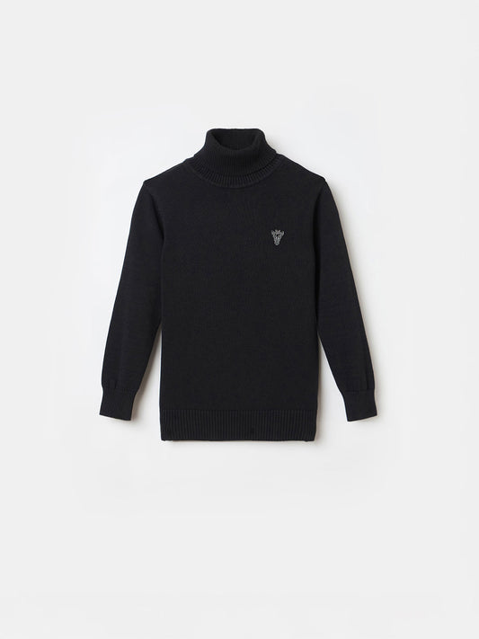 BLUE GIRAFFE Boys Black Cotton Solid High Neck Sweater
