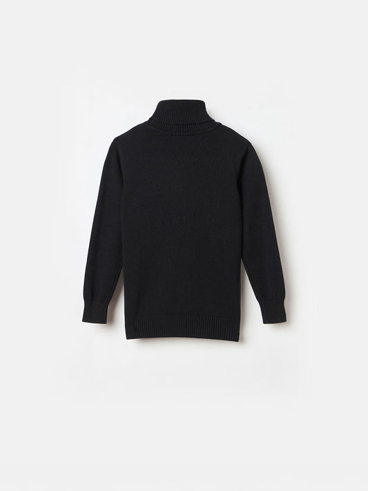 BLUE GIRAFFE Boys Black Cotton Solid High Neck Sweater