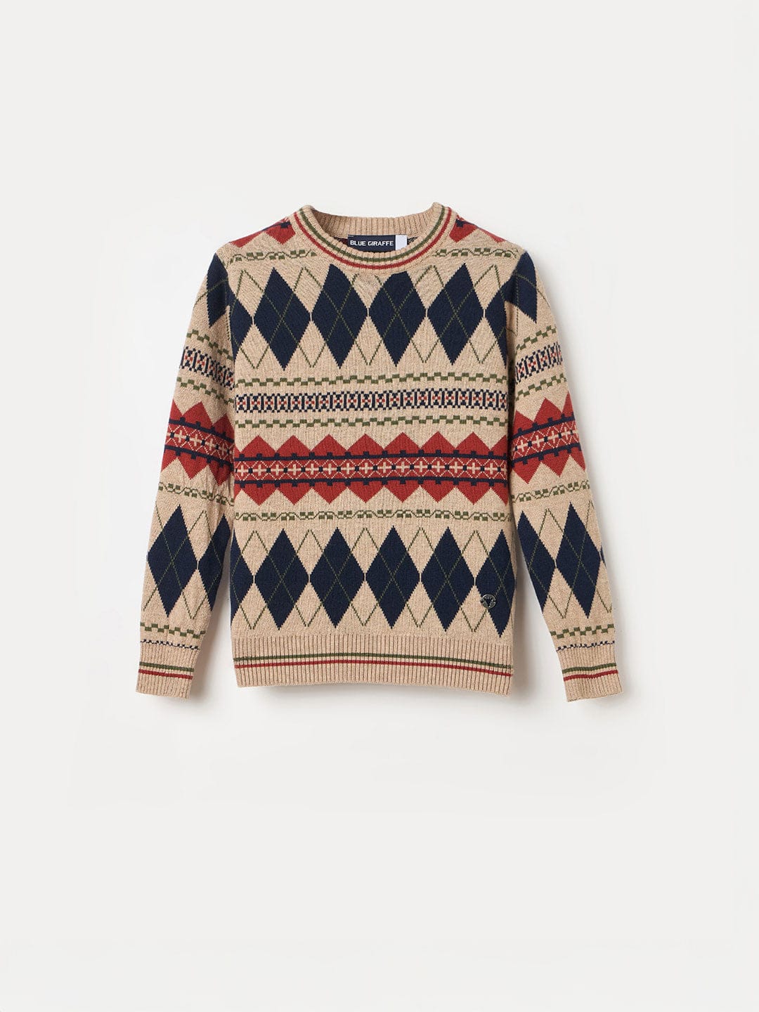 BLUE GIRAFFE Boys Multicolour Cotton Embroidered Crew Neck Flat Sweater