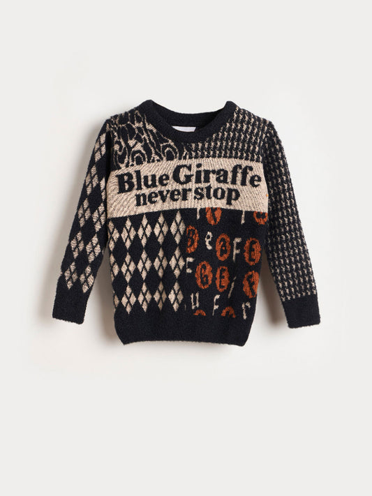 BLUE GIRAFFE Boys Multicolored Cotton Embroidered Crew Neck Sweater