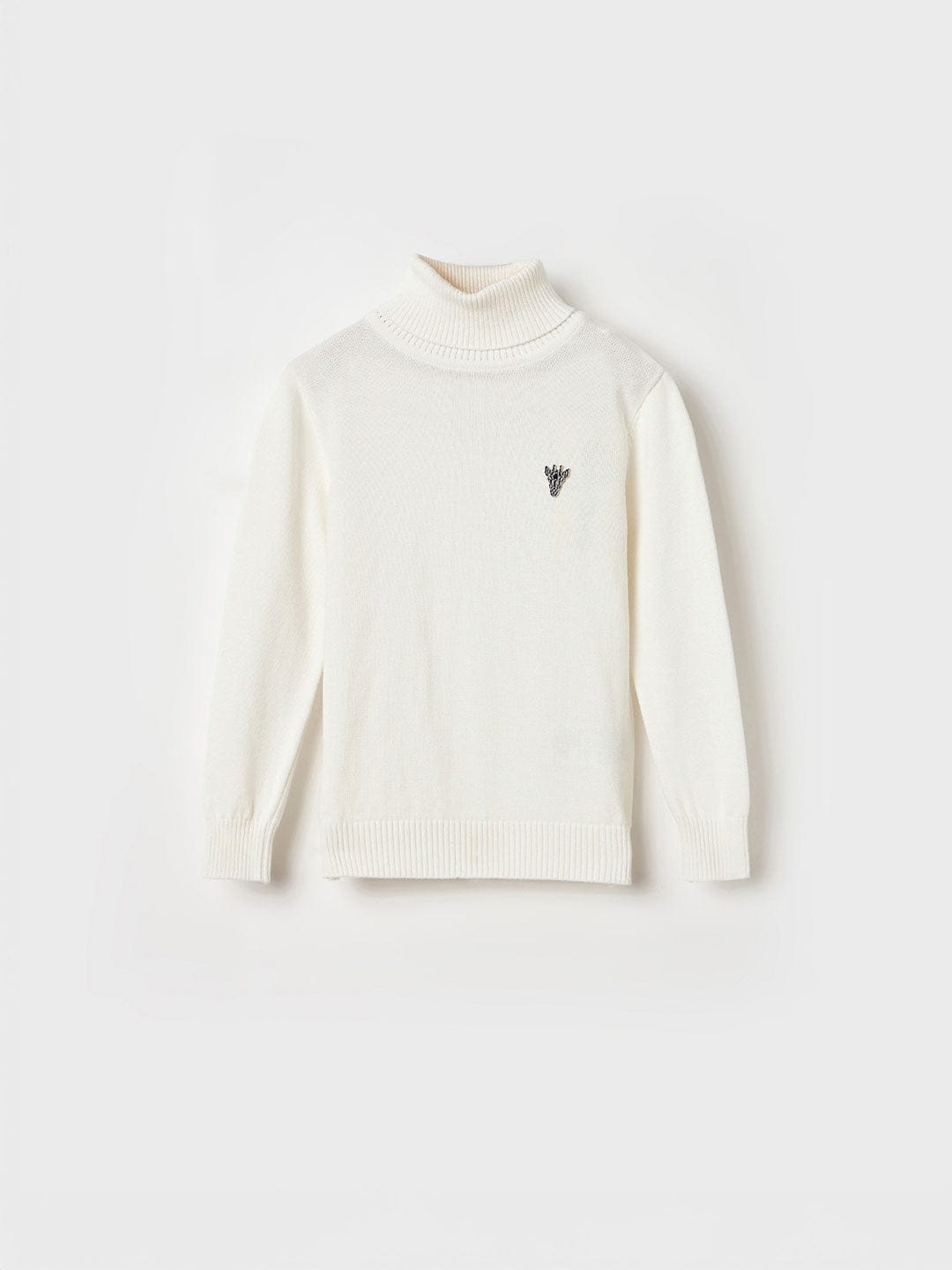BLUE GIRAFFE Boys White Cotton Solid High Neck Sweater