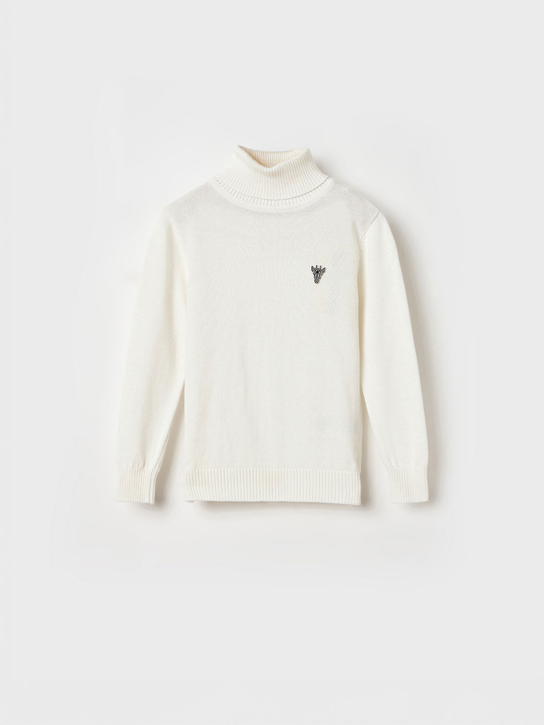 BLUE GIRAFFE Boys White Cotton Solid High Neck Sweater