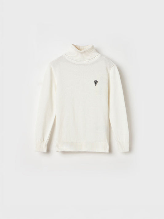 BLUE GIRAFFE Boys White Cotton Solid High Neck Sweater