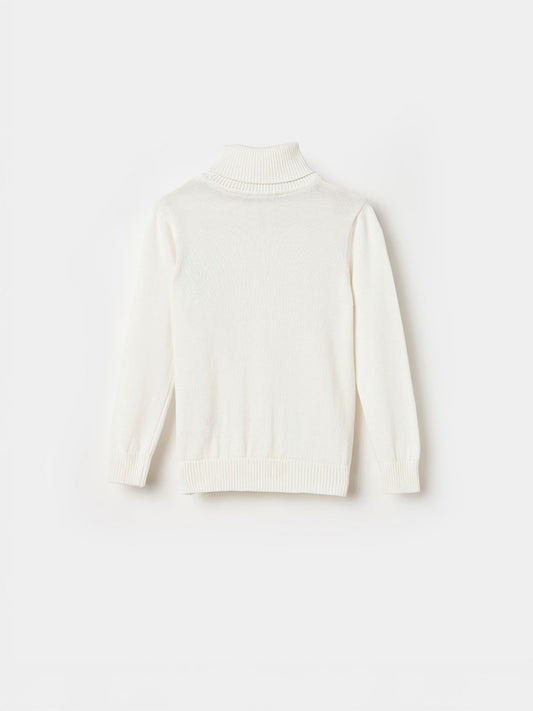 BLUE GIRAFFE Boys White Cotton Solid High Neck Sweater