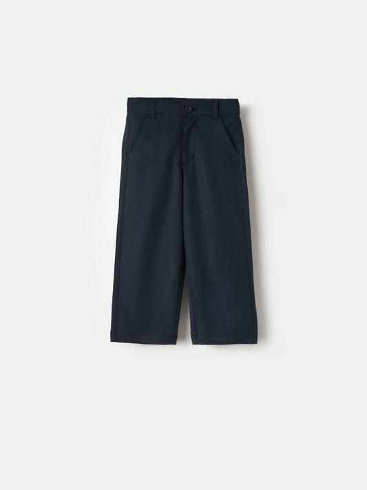 BLUE GIRAFFE Boys Navy Blue Cotton Solid Trouser