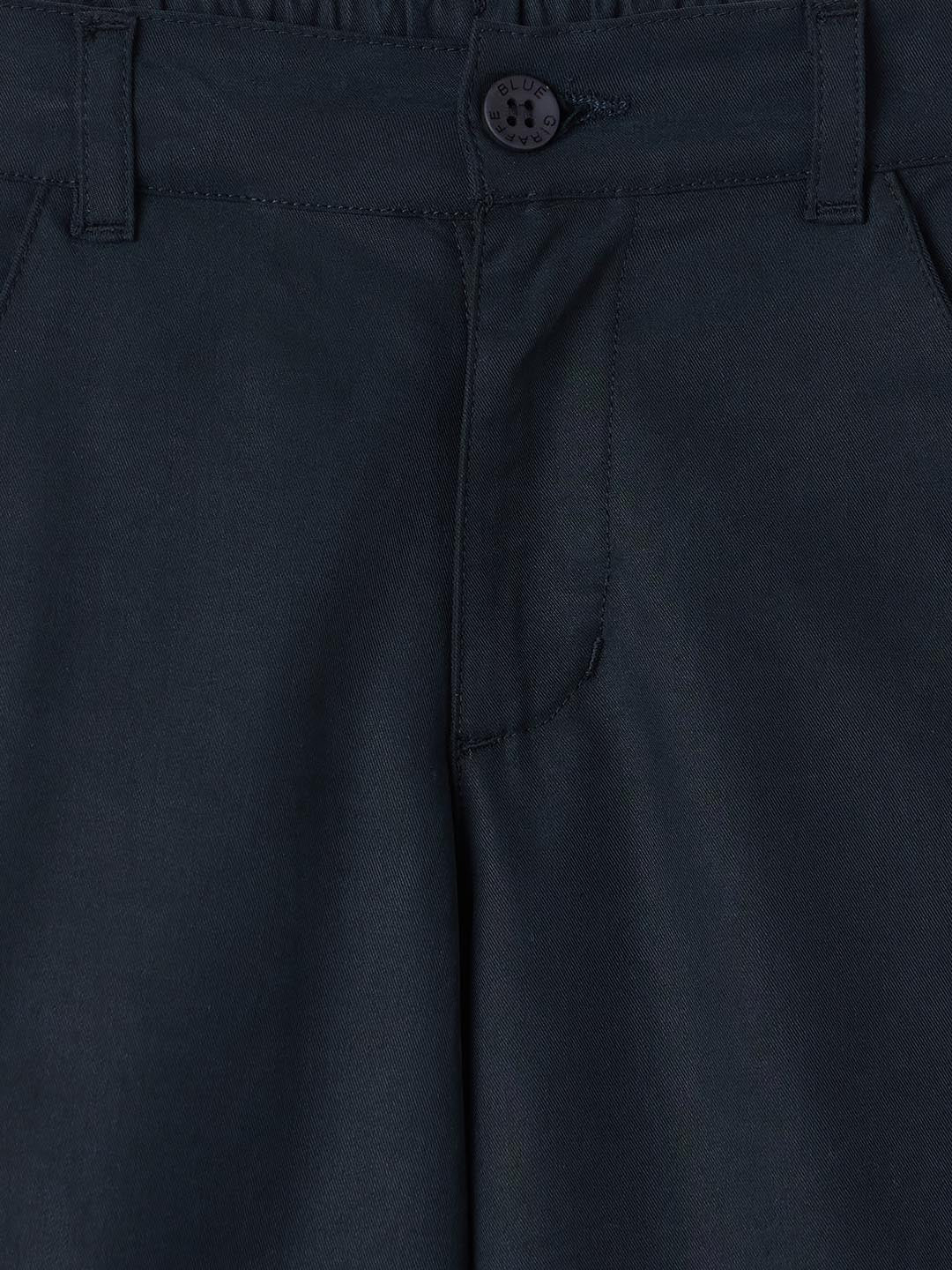 BLUE GIRAFFE Boys Navy Blue Cotton Solid Trouser