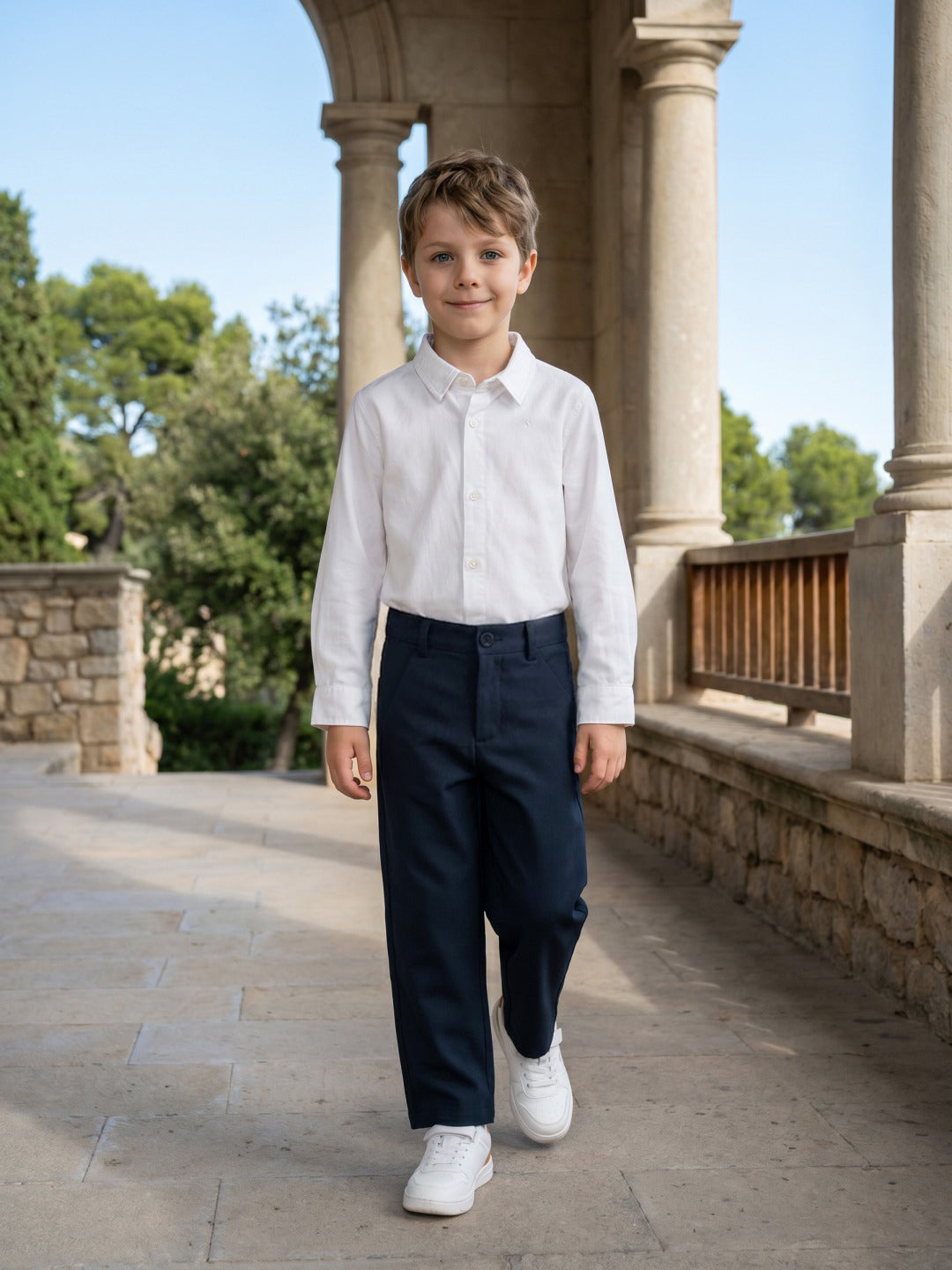 BLUE GIRAFFE Boys Navy Blue Cotton Solid Trouser