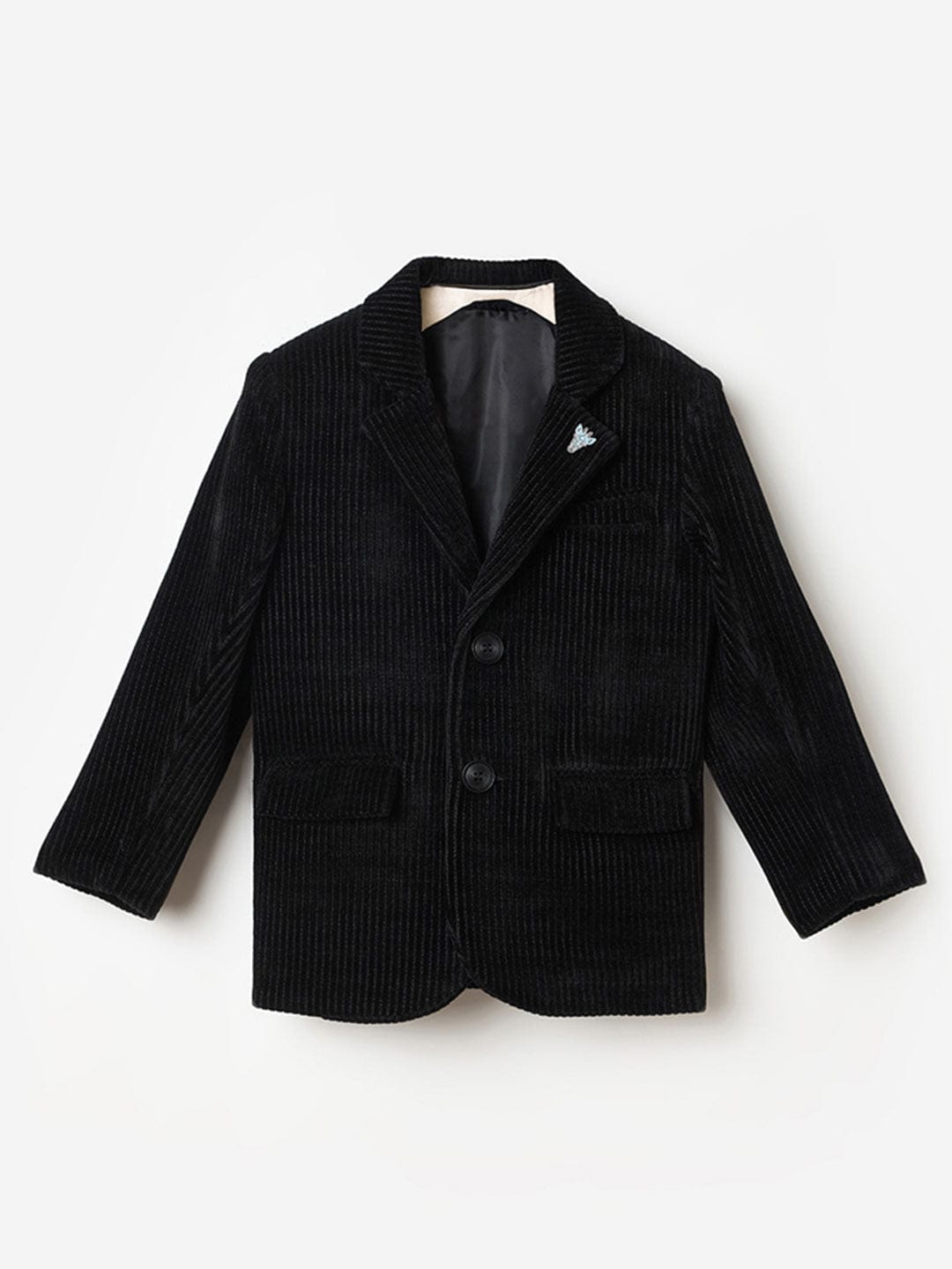 Blue Giraffe Boys Regular Fit Black Stripes Blazer
