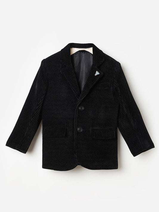 Blue Giraffe Boys Regular Fit Black Stripes Blazer