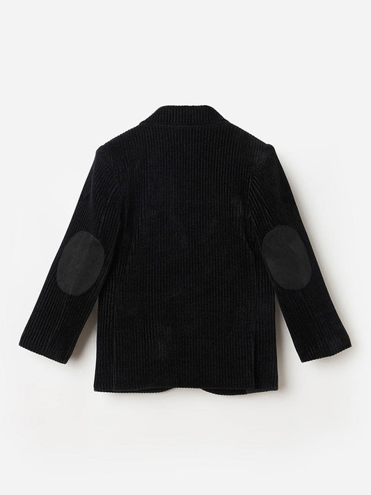 Blue Giraffe Boys Regular Fit Black Stripes Blazer