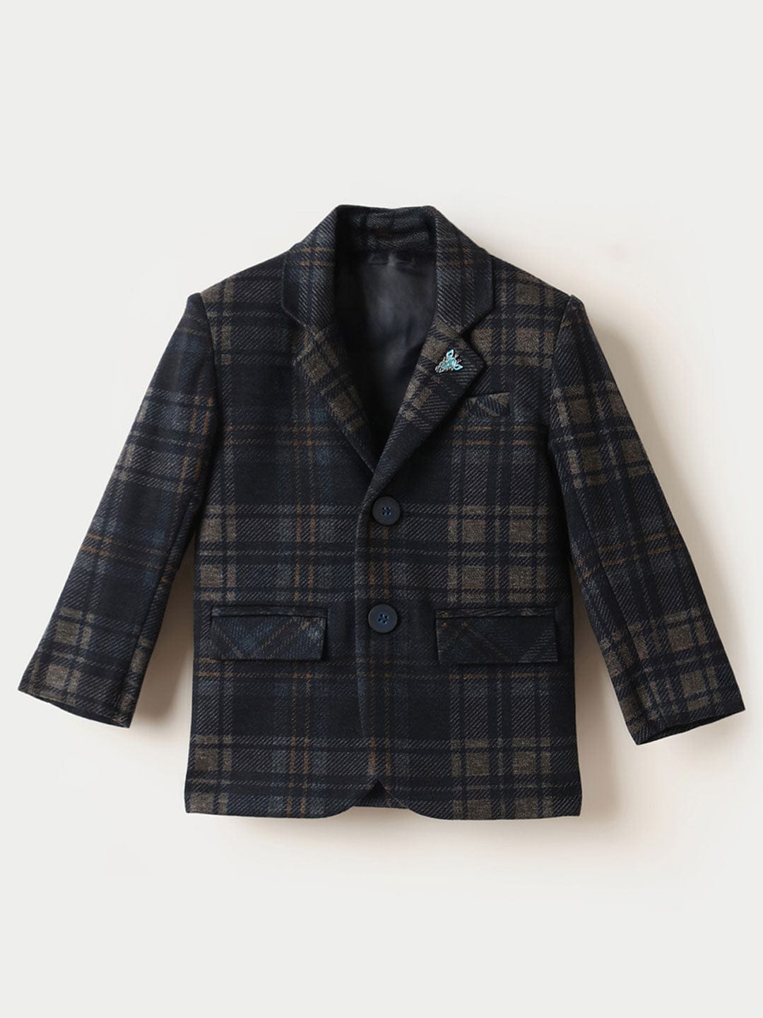 BLUE GIRAFFE Boys Dark Blue Checkered Blazer
