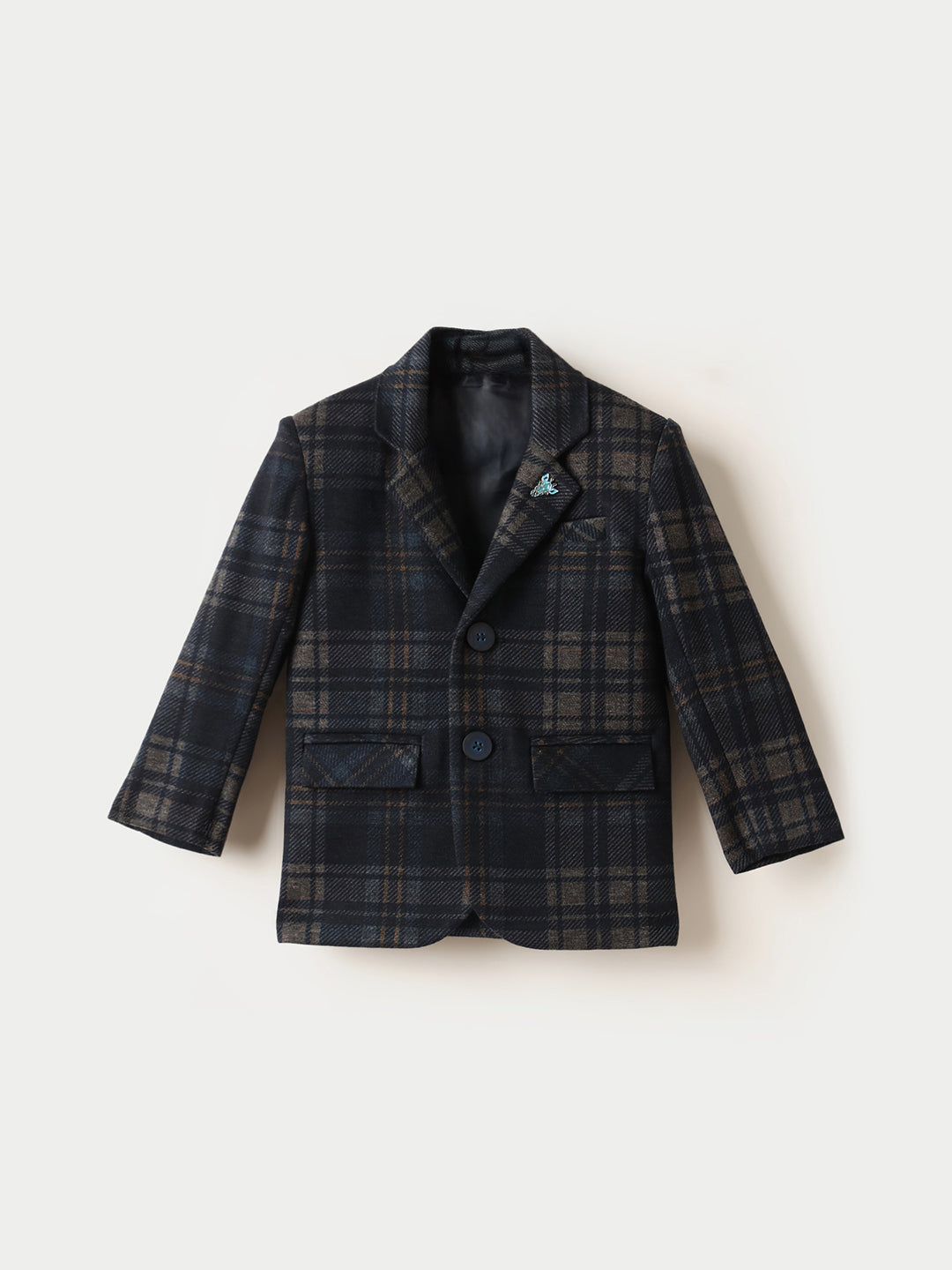 BLUE GIRAFFE Boys Dark Blue Checkered Blazer