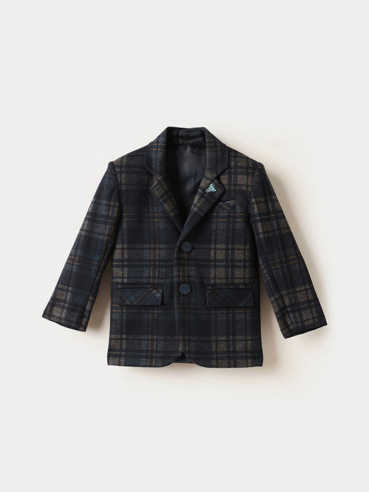BLUE GIRAFFE Boys Dark Blue Checkered Blazer