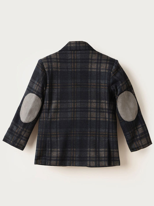 BLUE GIRAFFE Boys Dark Blue Checkered Blazer