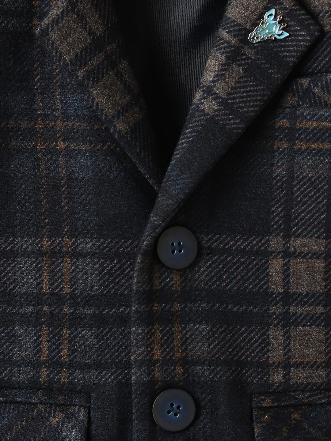 BLUE GIRAFFE Boys Dark Blue Checkered Blazer