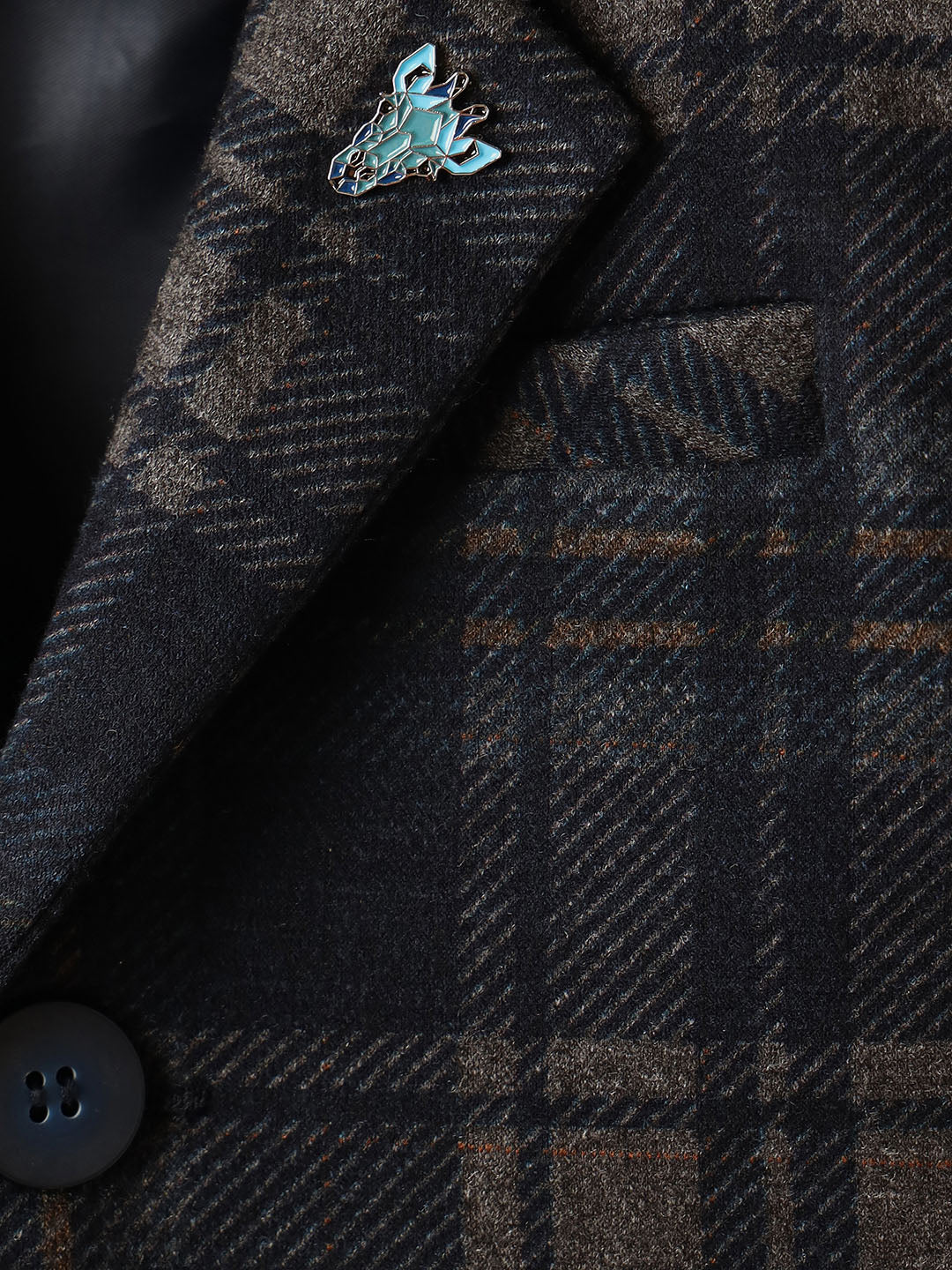 BLUE GIRAFFE Boys Dark Blue Checkered Blazer