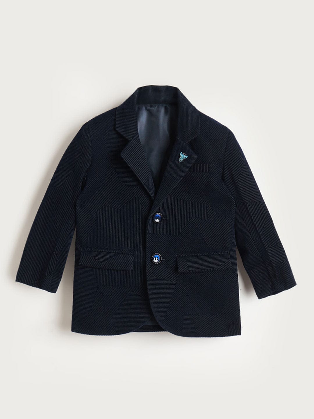 Blue Giraffe Boys Navy Blue Textured Lapel Collar Blazer